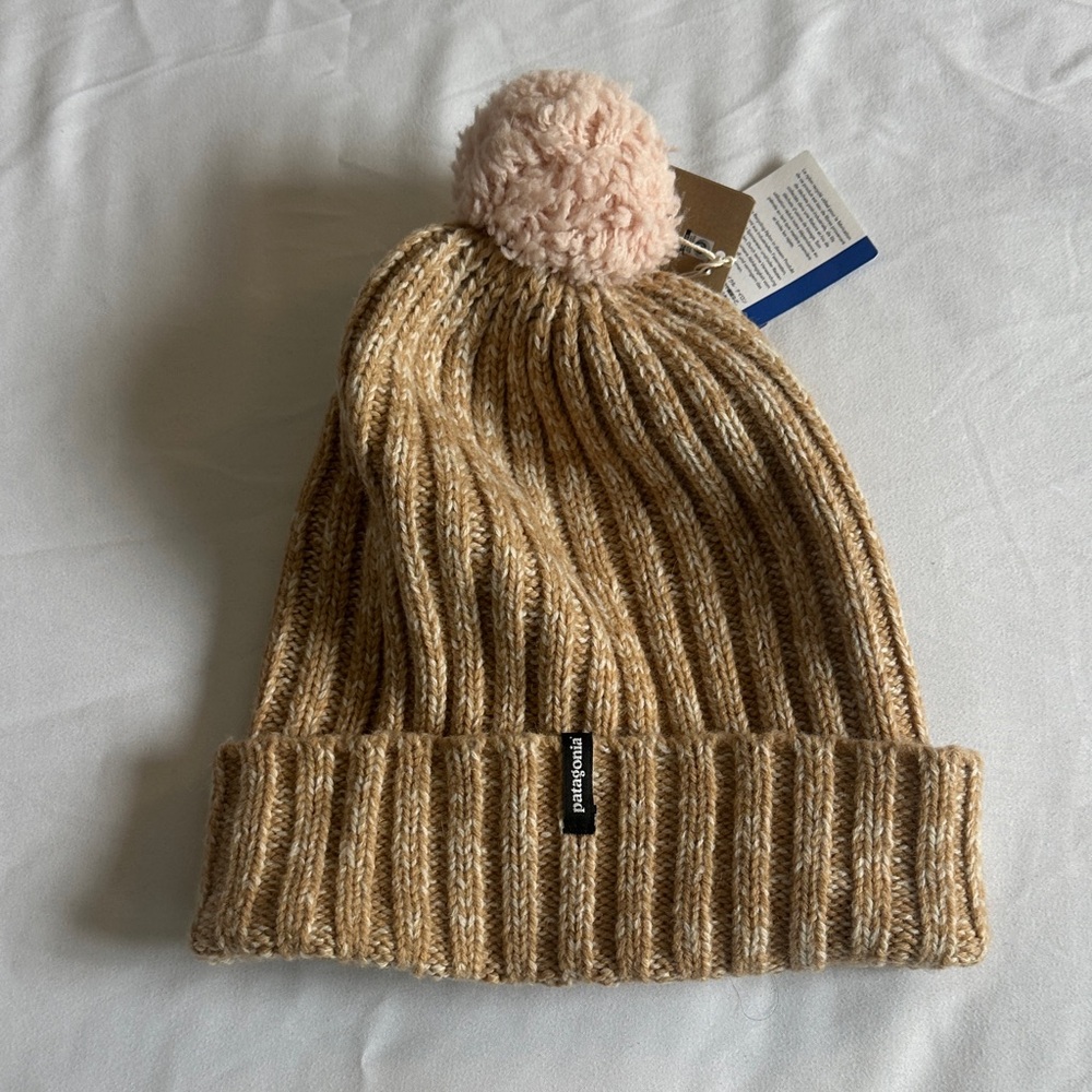 Patagonia Brown Beanie with Pink Pom